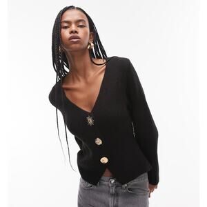 Mango Black Oversized Cardigan XS with Gold Buttons